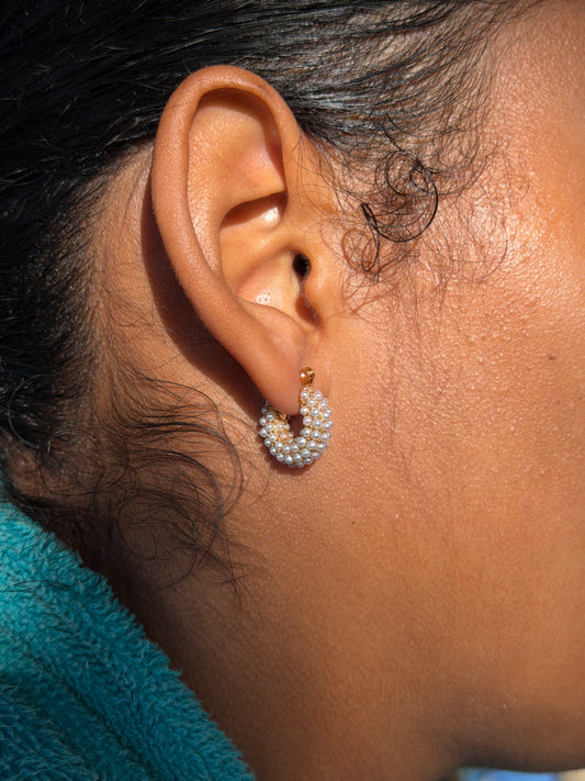 Pearl Blinged Hoops